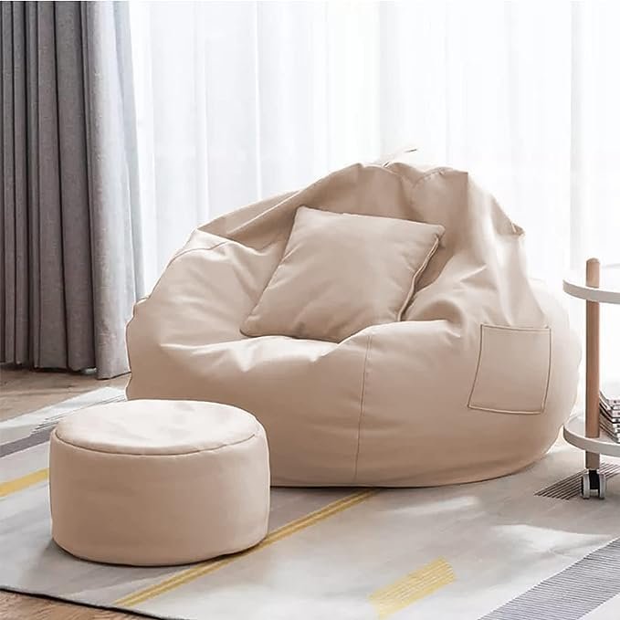 INSTER Combo of Bean Bag Cover with Footrest and Cushion Only (Without Filling) Faux Leather Bean Bag Chair Couch Cover Seat Lazy Sofa (4XL, Cream) — image 1